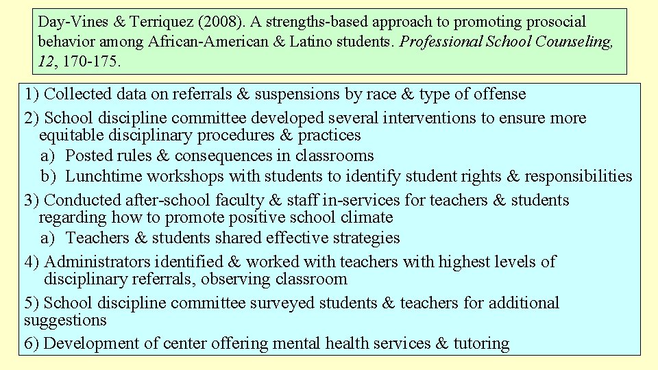 Day-Vines & Terriquez (2008). A strengths-based approach to promoting prosocial behavior among African-American &