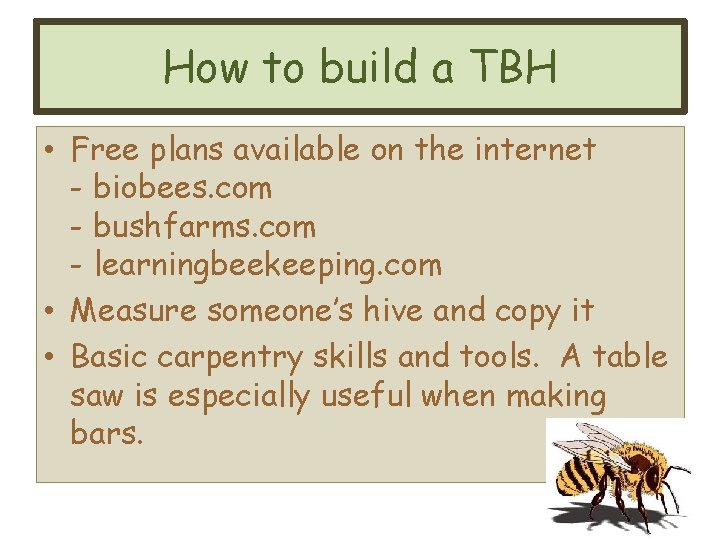 How to build a TBH • Free plans available on the internet - biobees.