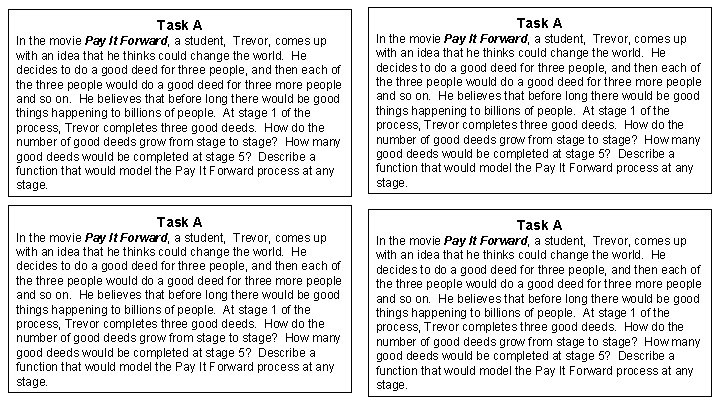 Task A In the movie Pay It Forward, a student, Trevor, comes up with