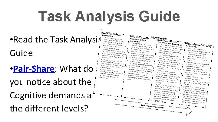 Task Analysis Guide • Read the Task Analysis Guide • Pair-Share: What do you