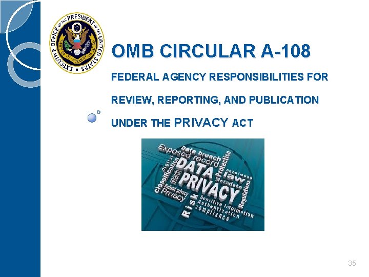 OMB CIRCULAR A-108 FEDERAL AGENCY RESPONSIBILITIES FOR REVIEW, REPORTING, AND PUBLICATION UNDER THE PRIVACY