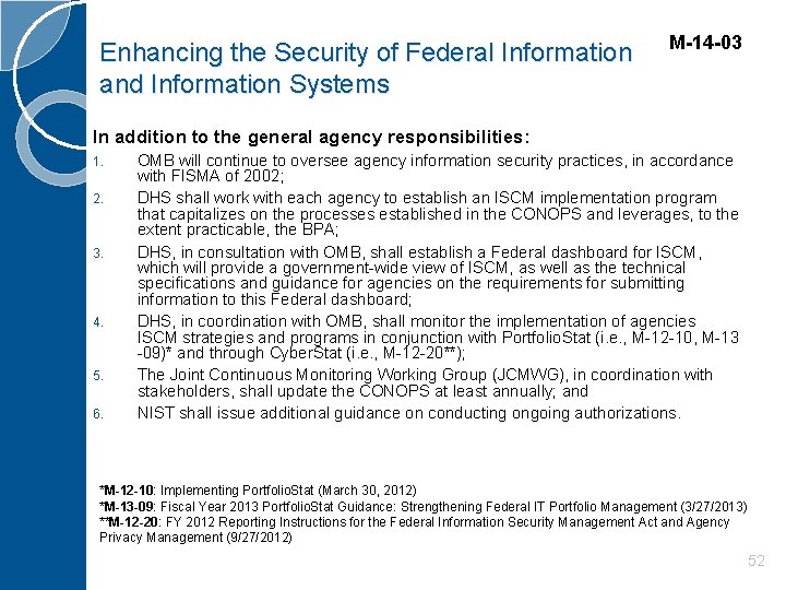 Enhancing the Security of Federal Information and Information Systems M-14 -03 In addition to