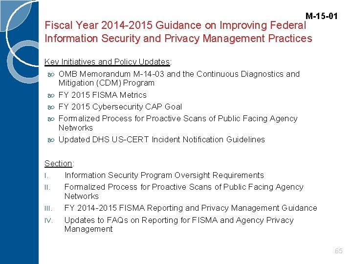 M-15 -01 Fiscal Year 2014 -2015 Guidance on Improving Federal Information Security and Privacy