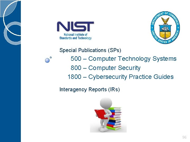 Special Publications (SPs) 500 – Computer Technology Systems 800 – Computer Security 1800 –