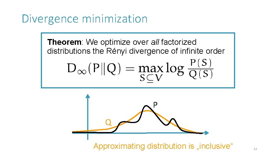 Divergence minimization Theorem: We optimize over all factorized distributions the Rényi divergence of infinite