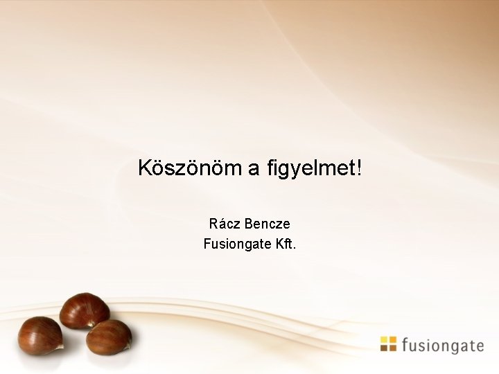 Köszönöm a figyelmet! Rácz Bencze Fusiongate Kft. 