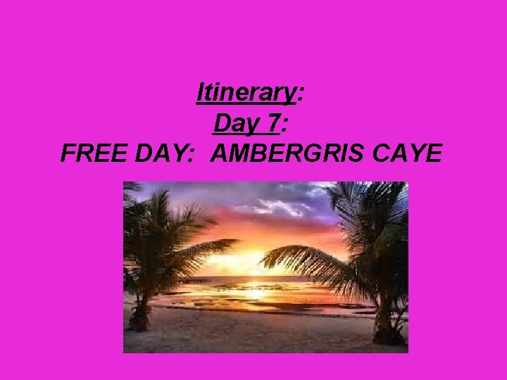 Itinerary: Day 7: FREE DAY: AMBERGRIS CAYE 
