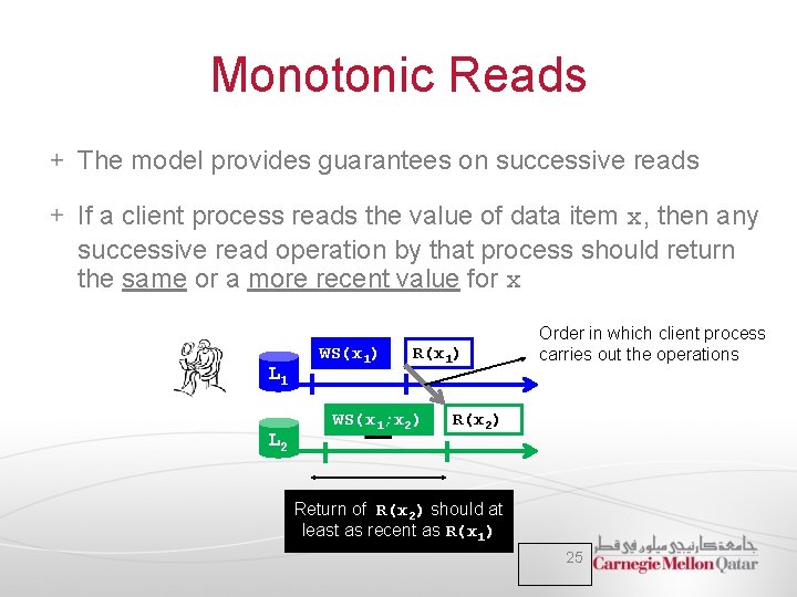 Monotonic Reads The model provides guarantees on successive reads If a client process reads Monotonic Reads The model provides guarantees on successive reads If a client process reads