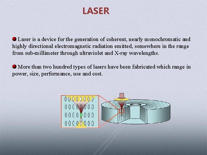 LASER Laser is a device for the generation of coherent, nearly monochromatic and highly
