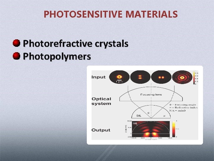 PHOTOSENSITIVE MATERIALS Photorefractive crystals Photopolymers 