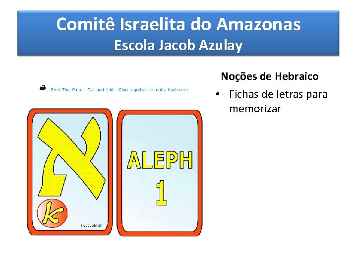 Comitê Israelita do Amazonas Escola Jacob Azulay Noções de Hebraico • Fichas de letras