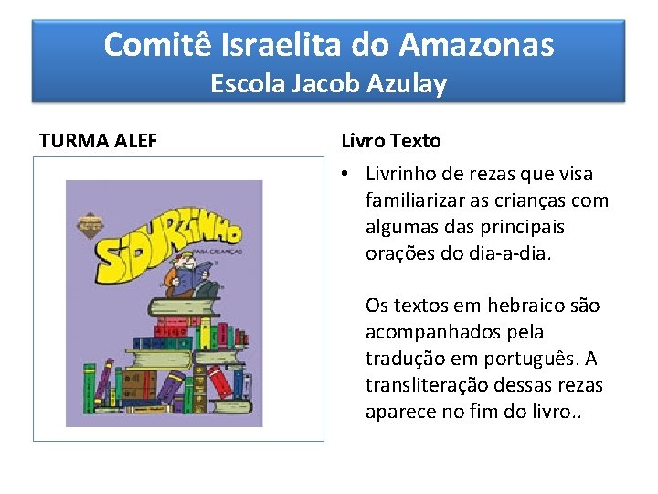 Comitê Israelita do Amazonas Escola Jacob Azulay TURMA ALEF Livro Texto • Livrinho de