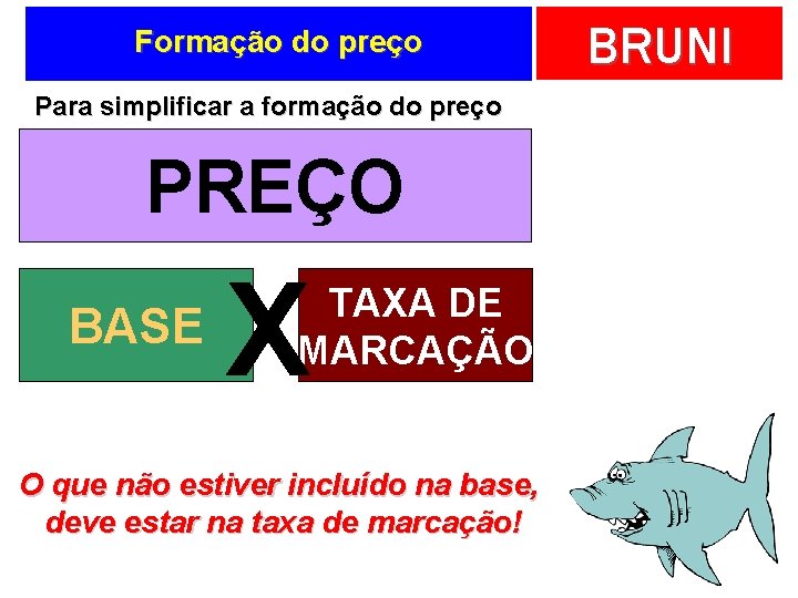 Formação do preço Para simplificar a formação do preço PREÇO BASE X TAXA DE