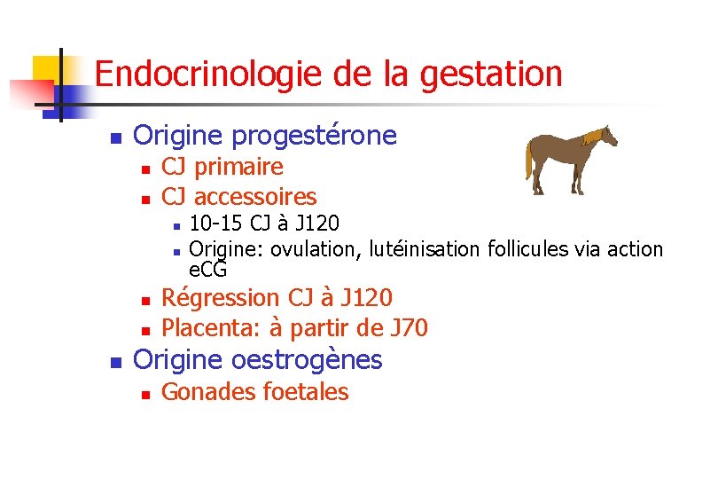 Endocrinologie de la gestation n Origine progestérone n n CJ primaire CJ accessoires n