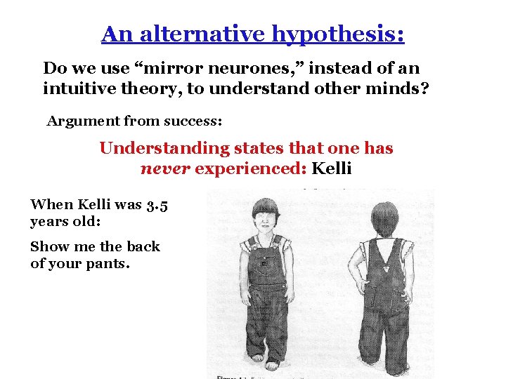 An alternative hypothesis: Do we use “mirror neurones, ” instead of an intuitive theory,