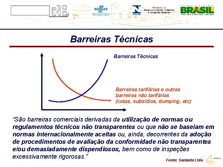 Barreiras Técnicas Barreiras tarifárias e outras barreiras não tarifárias (cotas, subsídios, dumping, etc) “São