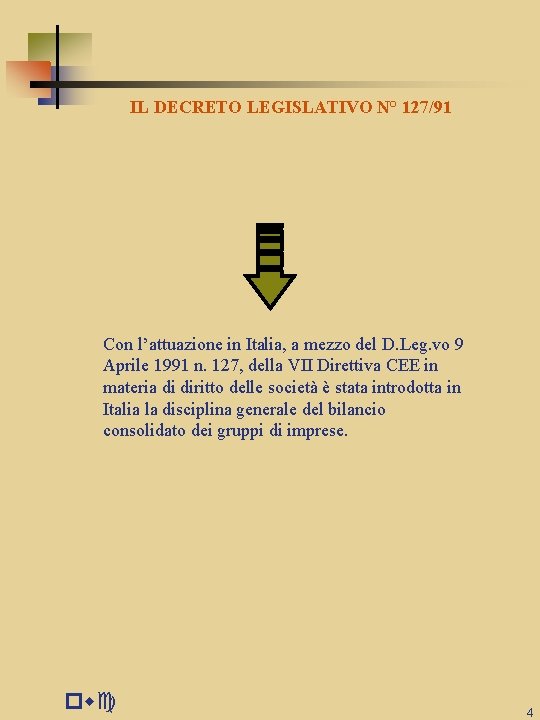 IL DECRETO LEGISLATIVO N° 127/91 Con l’attuazione in Italia, a mezzo del D. Leg.
