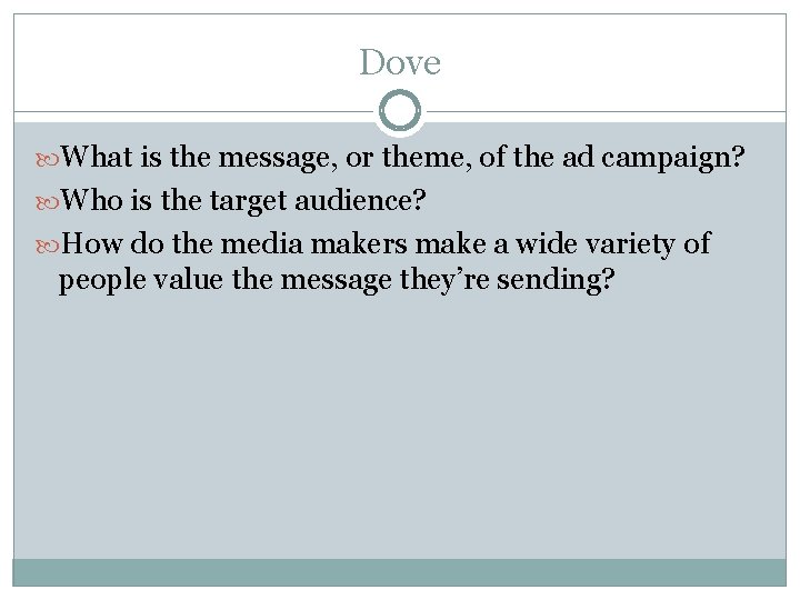 Dove What is the message, or theme, of the ad campaign? Who is the