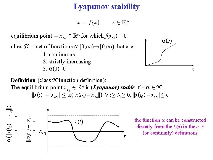 Lyapunov stability equilibrium point ´ xeq 2 Rn for which f(xeq) = 0 class