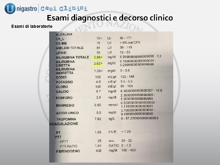 Esami diagnostici e decorso clinico Esami di laboratorio 7 