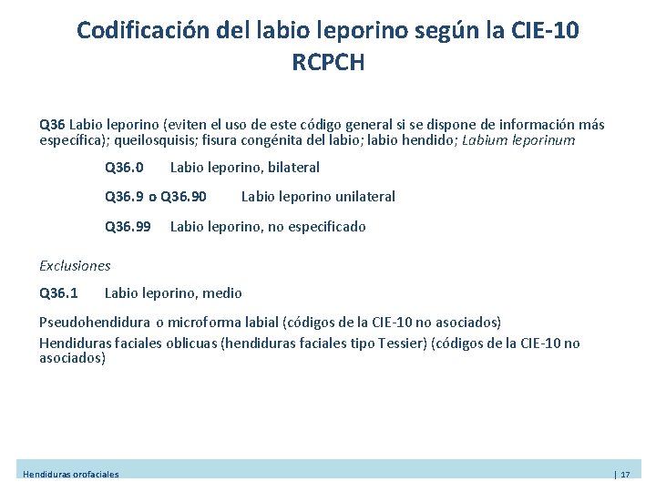 Codificación del labio leporino según la CIE-10 RCPCH Q 36 Labio leporino (eviten el