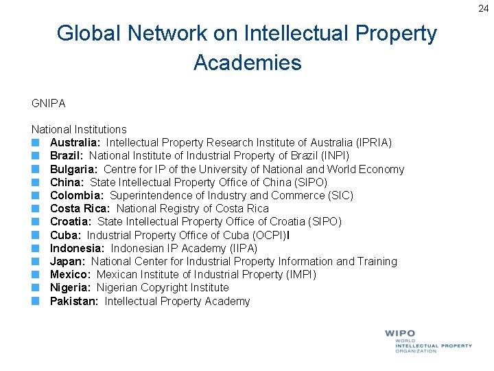 24 Global Network on Intellectual Property Academies GNIPA National Institutions Australia: Intellectual Property Research