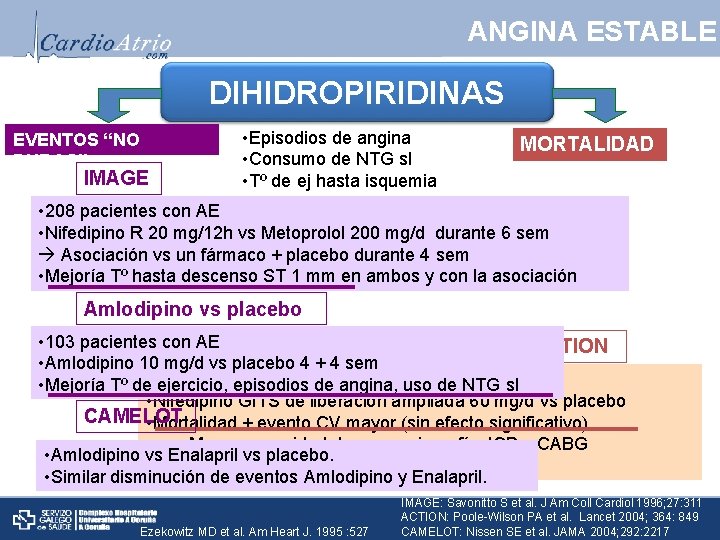 ANGINA ESTABLE DIHIDROPIRIDINAS EVENTOS “NO DUROS”: IMAGE • Episodios de angina • Consumo de