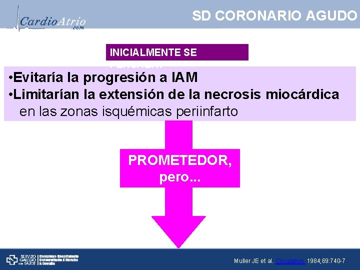 SD CORONARIO AGUDO INICIALMENTE SE PENSABA: • Evitaría la progresión a IAM • Limitarían