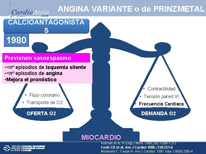 ANGINA VARIANTE o de PRINZMETAL CALCIOANTAGONISTA S 1980 Previenen vasoespasmo • <nº episodios de