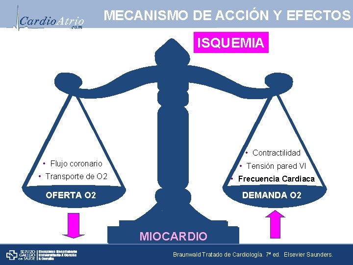 MECANISMO DE ACCIÓN Y EFECTOS ISQUEMIA • Contractilidad • Flujo coronario • Tensión pared