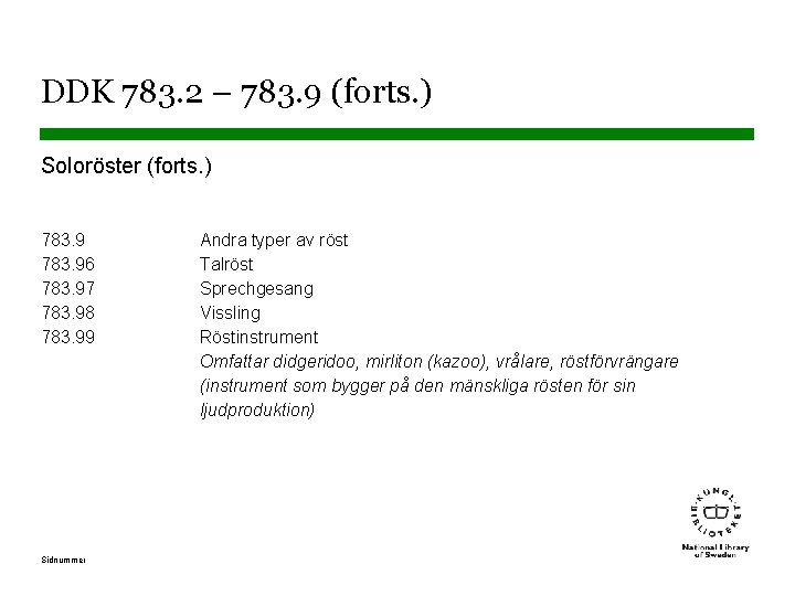 DDK 783. 2 – 783. 9 (forts. ) Soloröster (forts. ) 783. 96 783.