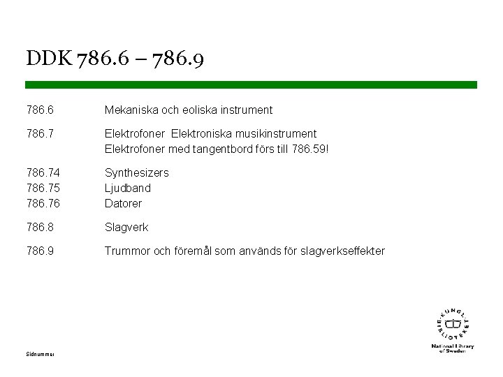 DDK 786. 6 – 786. 9 786. 6 Mekaniska och eoliska instrument 786. 7