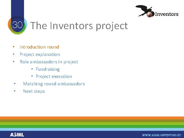 The Inventors project • Introduction round • Project explanation • Role ambassadors in project