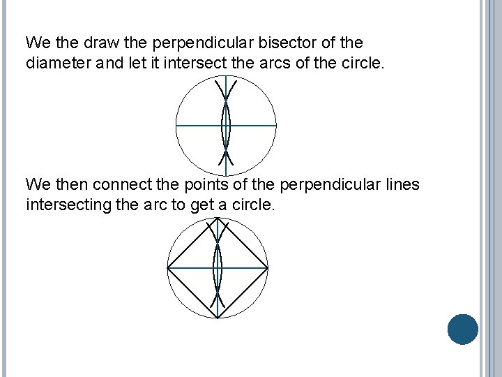 We the draw the perpendicular bisector of the diameter and let it intersect the