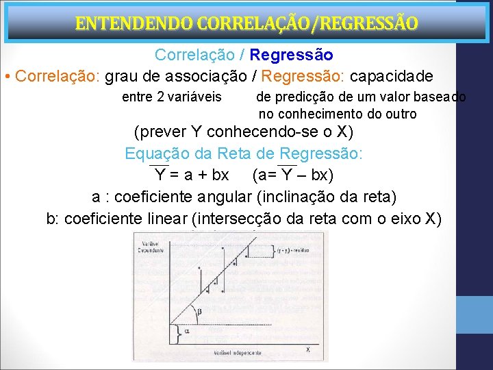 ENTENDENDO CORRELAÇÃO/REGRESSÃO Correlação / Regressão • Correlação: grau de associação / Regressão: capacidade entre