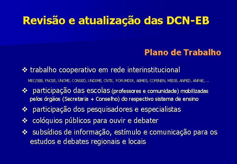 Revisão e atualização das DCN-EB Plano de Trabalho v trabalho cooperativo em rede interinstitucional
