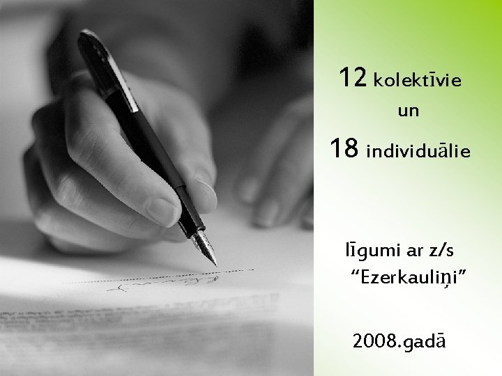 12 kolektīvie un 18 individuālie līgumi ar z/s “Ezerkauliņi” 2008. gadā 