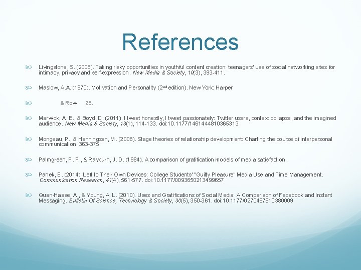 References Livingstone, S. (2008). Taking risky opportunities in youthful content creation: teenagers' use of