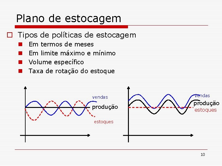 Plano de estocagem o Tipos de políticas de estocagem n n Em termos de