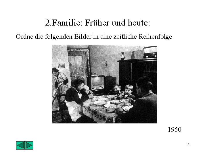 2. Familie: Früher und heute: Ordne die folgenden Bilder in eine zeitliche Reihenfolge. 1950