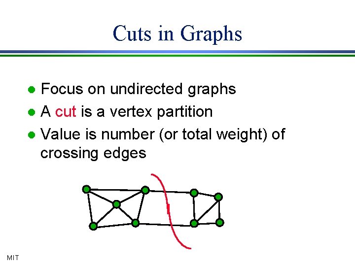 Cuts in Graphs Focus on undirected graphs l A cut is a vertex partition