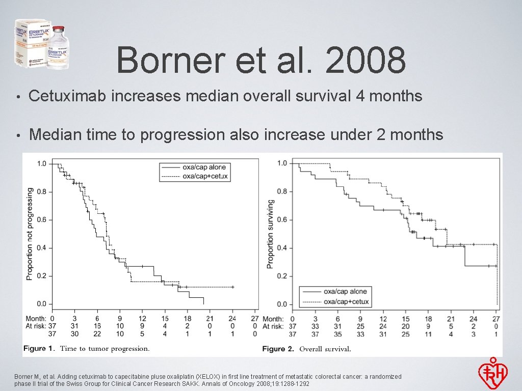 Borner et al. 2008 • Cetuximab increases median overall survival 4 months • Median