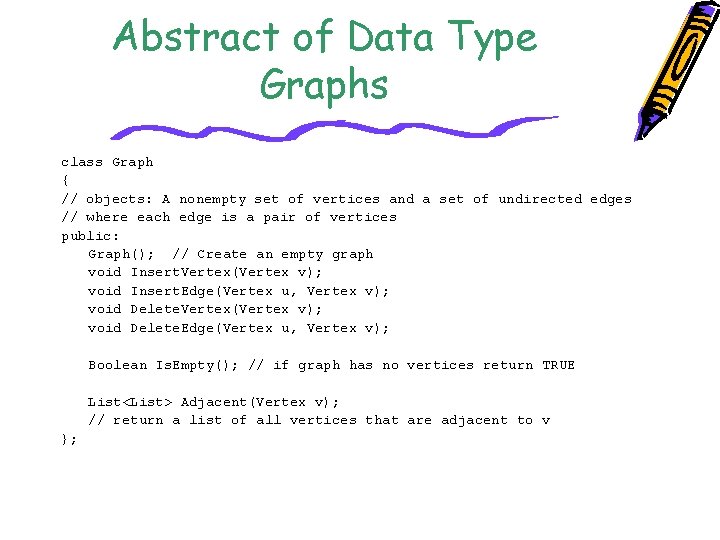 Abstract of Data Type Graphs class Graph { // objects: A nonempty set of