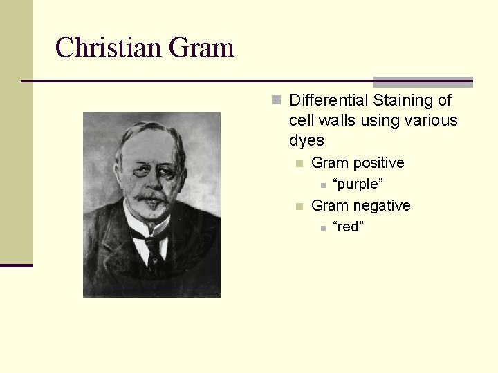 Christian Gram n Differential Staining of cell walls using various dyes n n Gram