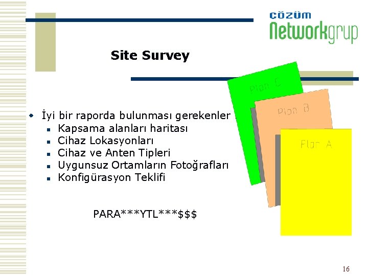 Site Survey w İyi bir raporda bulunması gerekenler : n Kapsama alanları haritası n