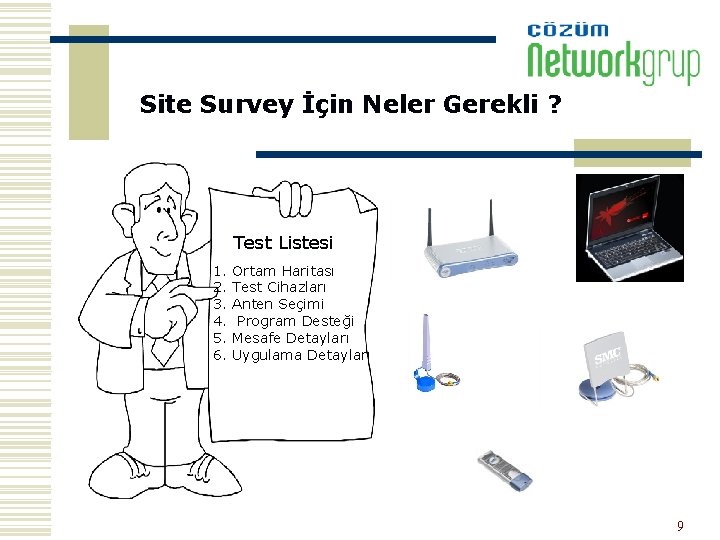 Site Survey İçin Neler Gerekli ? Test Listesi 1. Ortam Haritası 2. Test Cihazları