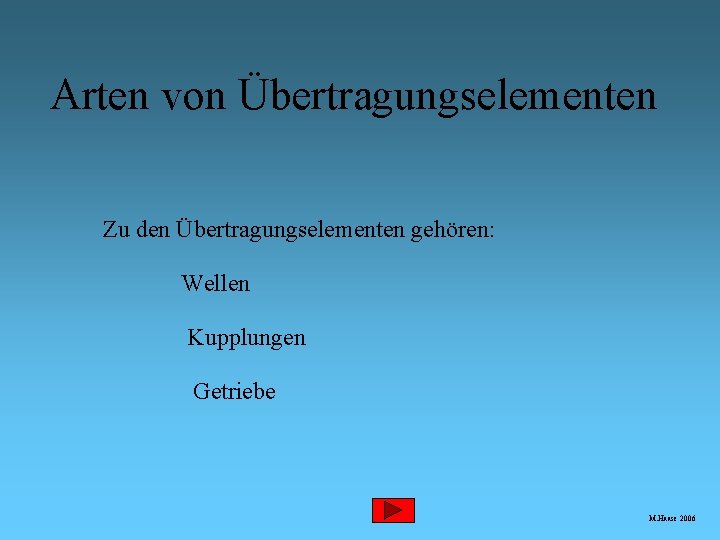 Arten von Übertragungselementen Zu den Übertragungselementen gehören: Wellen Kupplungen Getriebe M. Haase 2006 