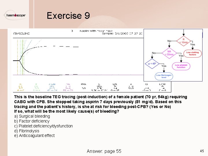 Exercise 9 This is the baseline TEG tracing (post-induction) of a female patient (70