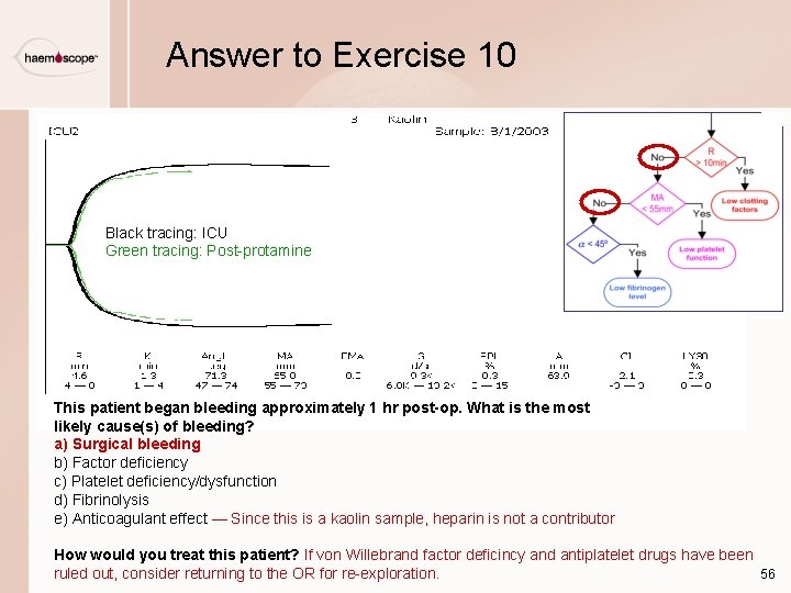 Answer to Exercise 10 Black tracing: ICU Green tracing: Post-protamine This patient began bleeding