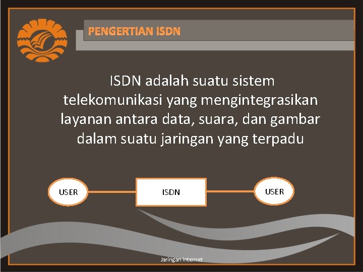 PENGERTIAN ISDN adalah suatu sistem telekomunikasi yang mengintegrasikan layanan antara data, suara, dan gambar